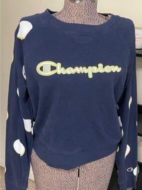 Champion Navy Crewneck Sweatshirt with White and Yellow Logo Accents